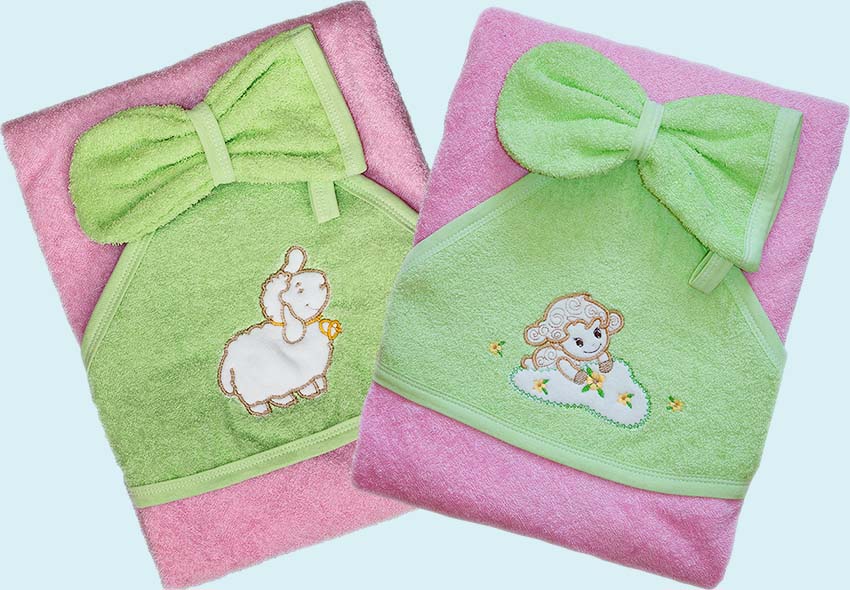 Пеленка-полотенце с варежкой – Веселые овечки, розовый  